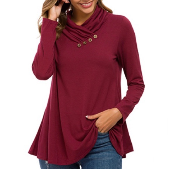 Sweaters - Women's Long Sleeve Cowl Neck Casual Tunic Top